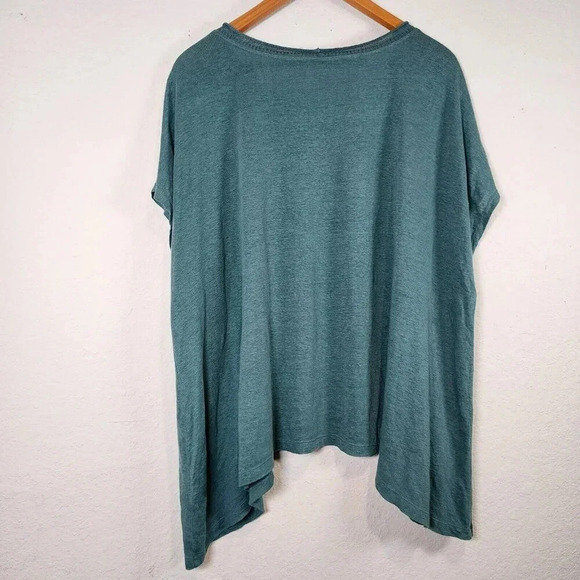 EILEEN FISHER Top Blouse Women's M Green Oversized HIgh Low Hem Boat Neck - Picture 2 of 13